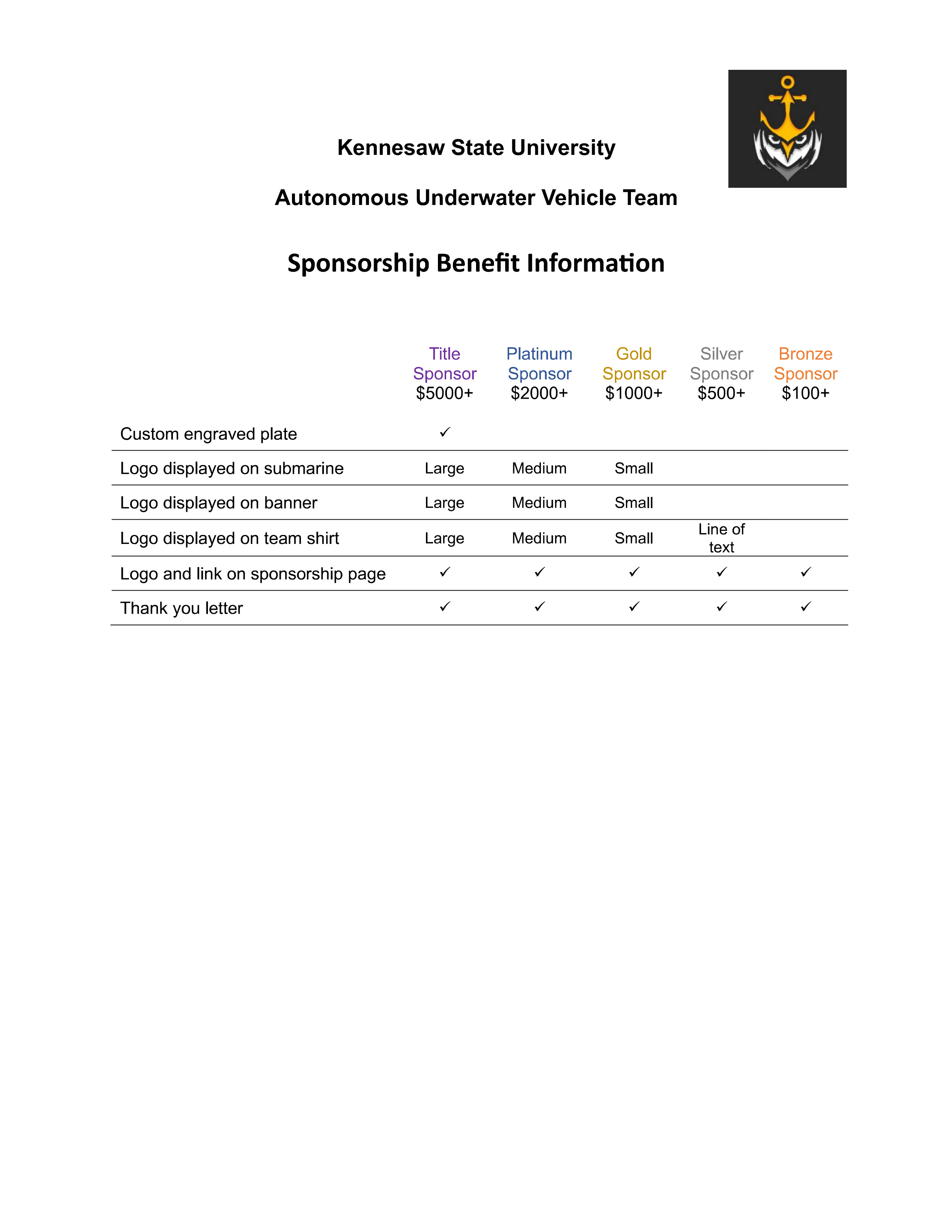 Sponsorship Packet Page
